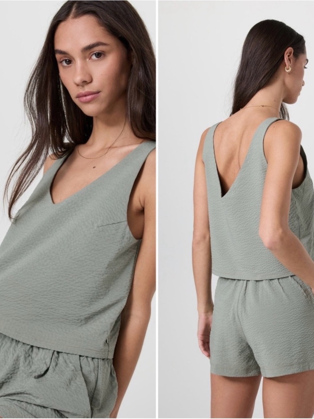 NWT Vuori Sage Green Villa Textured V-Neck Crop Tank